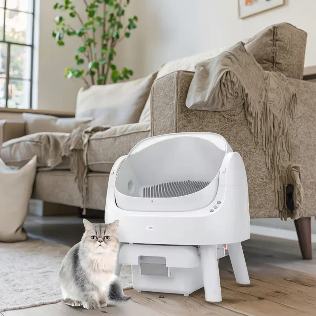 KFX-252179 Extra Large Splash-Proof Cat Litter Box with Easy Clean Drawer - Stainless Steel & Plastic, 65L Capacity