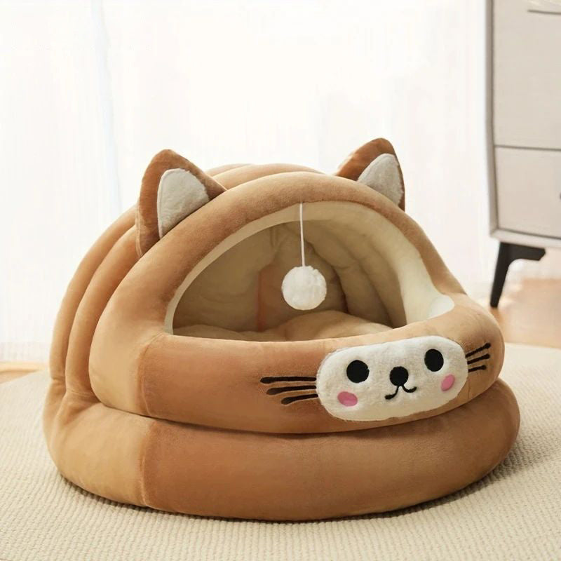KFX-2522429 Cozy Semi-Enclosed Cat Bed with Thickened Ear Design for All Seasons