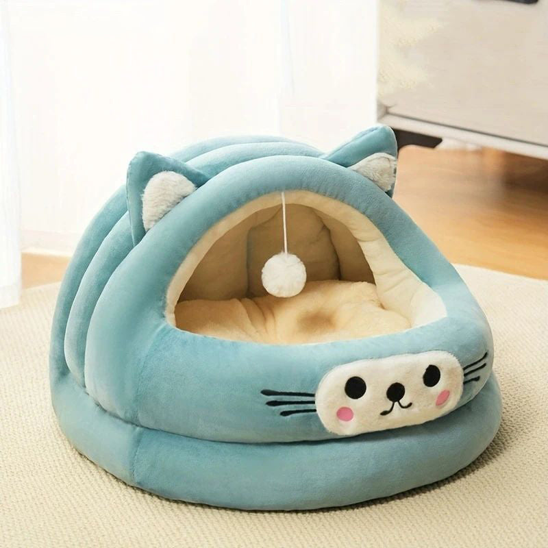 KFX-2522429 Cozy Semi-Enclosed Cat Bed with Thickened Ear Design for All Seasons