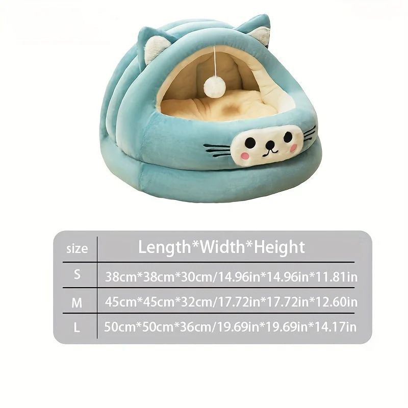 KFX-2522429 Cozy Semi-Enclosed Cat Bed with Thickened Ear Design for All Seasons