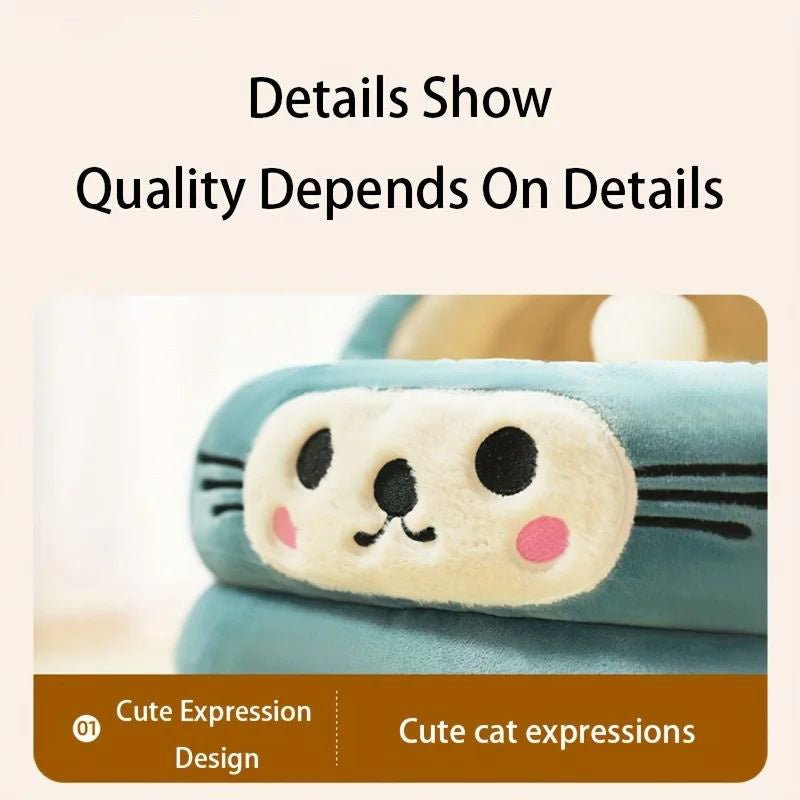 KFX-2522429 Cozy Semi-Enclosed Cat Bed with Thickened Ear Design for All Seasons