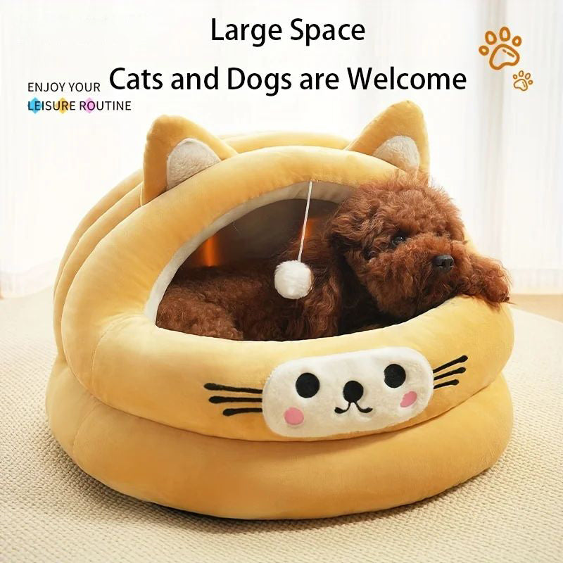 KFX-2522429 Cozy Semi-Enclosed Cat Bed with Thickened Ear Design for All Seasons