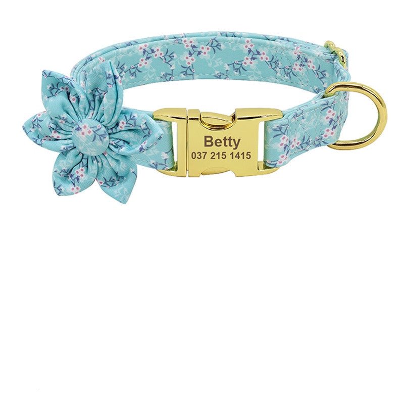 KFX-2526141 Personalized Nylon Dog Collar with Engraved ID Tag and Removable Flower Design for Pets