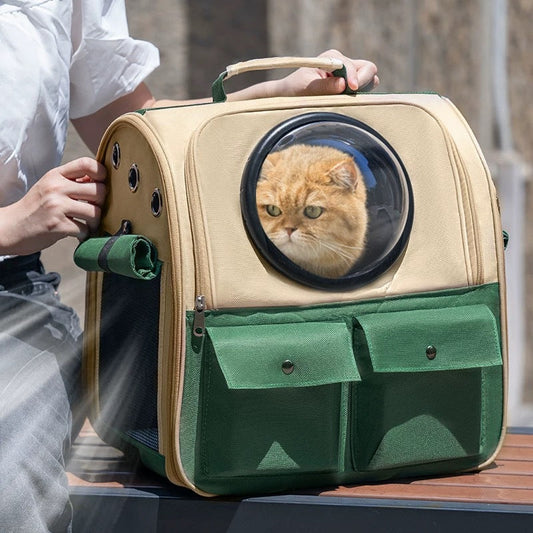 KFX-2530365 Portable Cat Backpack with Large Capacity - Soft Polyester Design in Khaki and Multiple Color Options
