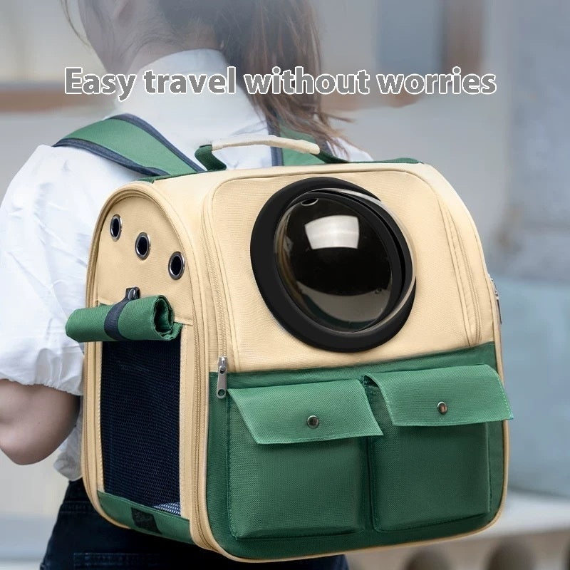 KFX-2530365 Portable Cat Backpack with Large Capacity - Soft Polyester Design in Khaki and Multiple Color Options
