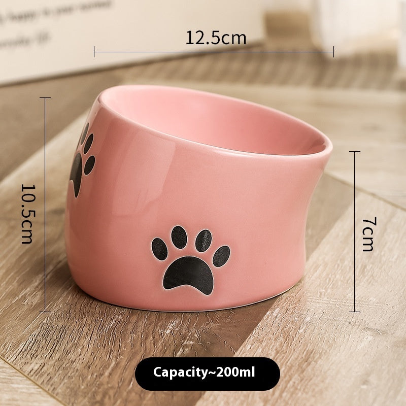KFX-2534077 Ceramic Drinking Water Bowl for Cats - Oblique Mouth Design, Various Colors Available