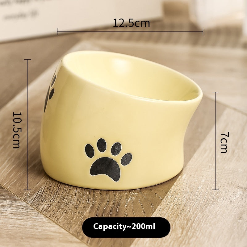 KFX-2534077 Ceramic Drinking Water Bowl for Cats - Oblique Mouth Design, Various Colors Available