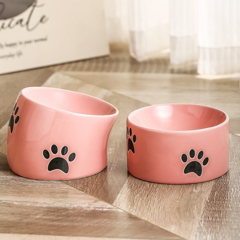 KFX-2534077 Ceramic Drinking Water Bowl for Cats - Oblique Mouth Design, Various Colors Available