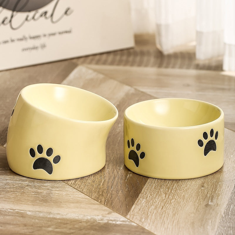 KFX-2534077 Ceramic Drinking Water Bowl for Cats - Oblique Mouth Design, Various Colors Available