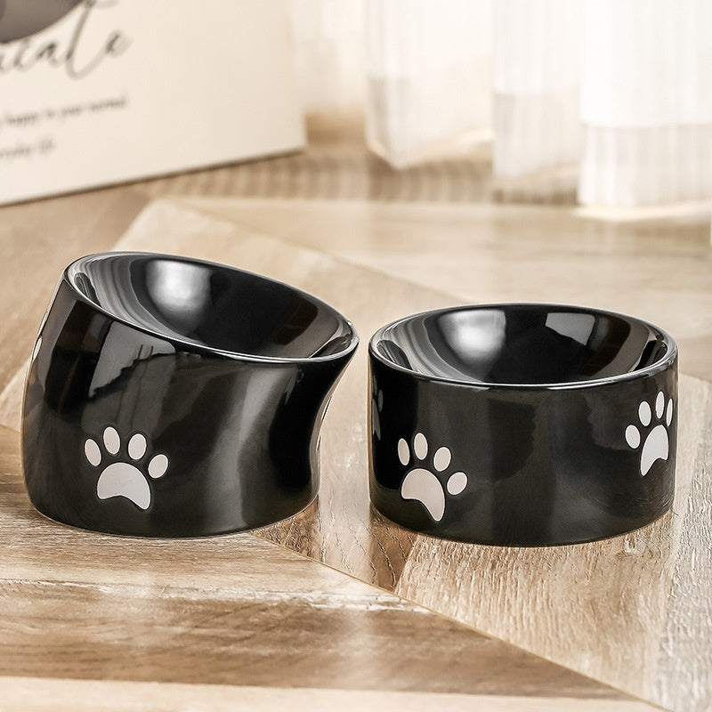 KFX-2534077 Ceramic Drinking Water Bowl for Cats - Oblique Mouth Design, Various Colors Available