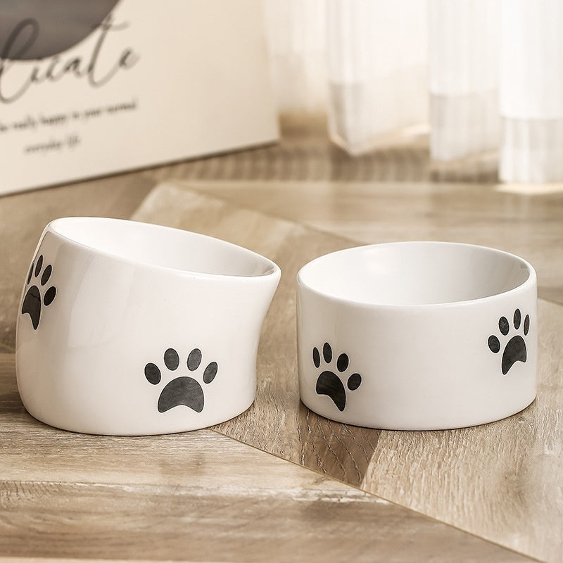 KFX-2534077 Ceramic Drinking Water Bowl for Cats - Oblique Mouth Design, Various Colors Available