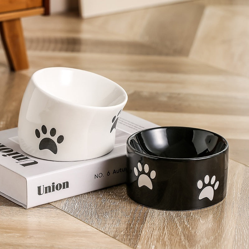 KFX-2534077 Ceramic Drinking Water Bowl for Cats - Oblique Mouth Design, Various Colors Available