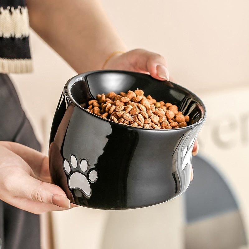 KFX-2534077 Ceramic Drinking Water Bowl for Cats - Oblique Mouth Design, Various Colors Available