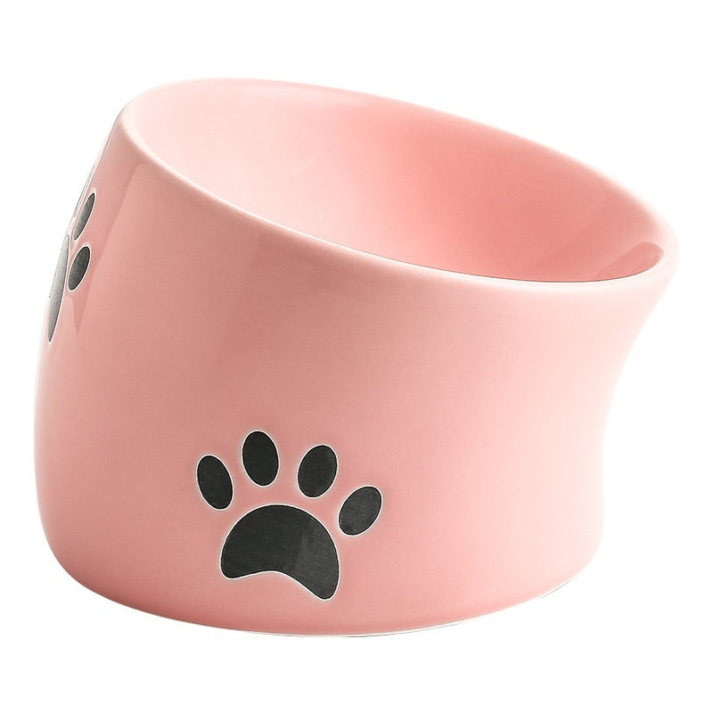 KFX-2534077 Ceramic Drinking Water Bowl for Cats - Oblique Mouth Design, Various Colors Available