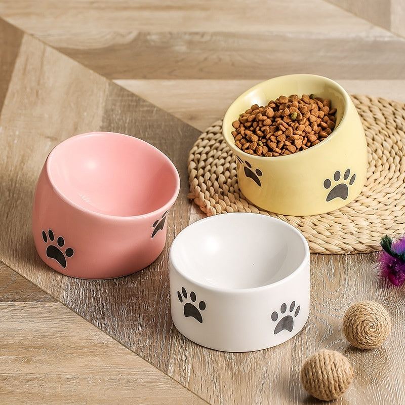 KFX-2534077 Ceramic Drinking Water Bowl for Cats - Oblique Mouth Design, Various Colors Available