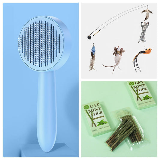 KFX-2535485 Cat Grooming Brush with 178 Steel Needles and Massaging Points for Shedding Fur