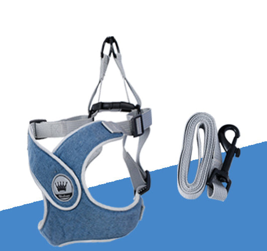 KFX-2537149 Adjustable Reflective Mesh Dog and Cat Harness Vest with Chest Strap for Small to Large Pets - Includes Leash