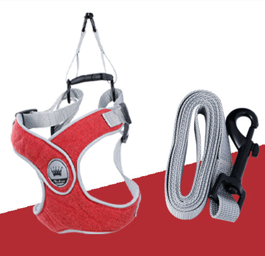 KFX-2537149 Adjustable Reflective Mesh Dog and Cat Harness Vest with Chest Strap for Small to Large Pets - Includes Leash