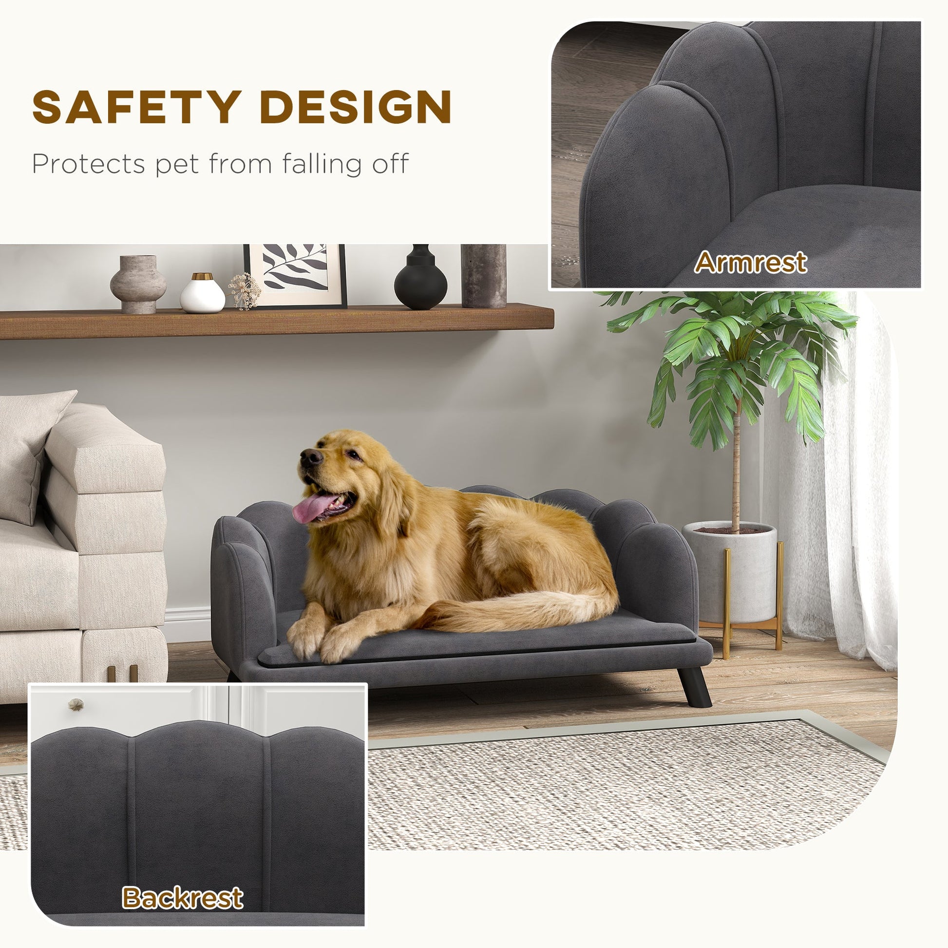 KFX-2538301 Elegant Velvet Pet Sofa for Medium and Large Dogs with Removable Cushion and Birch Wood Legs