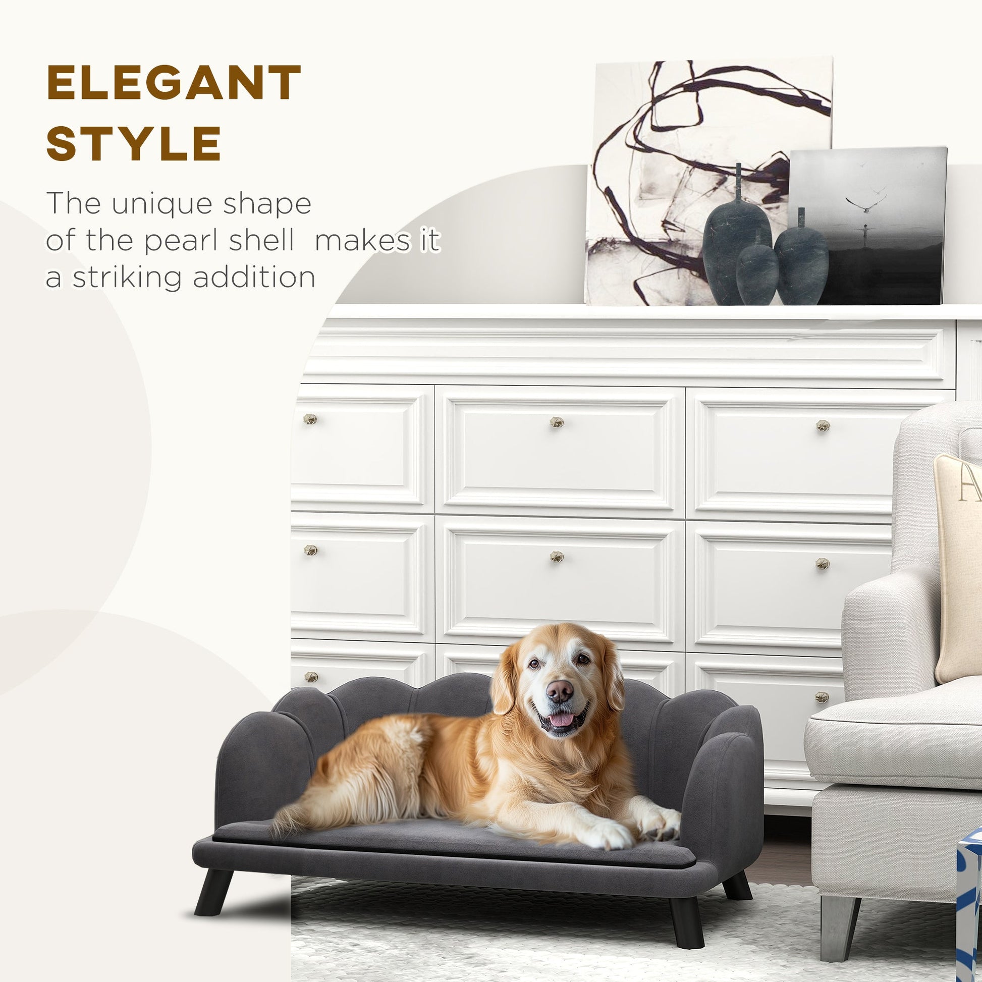 KFX-2538301 Elegant Velvet Pet Sofa for Medium and Large Dogs with Removable Cushion and Birch Wood Legs