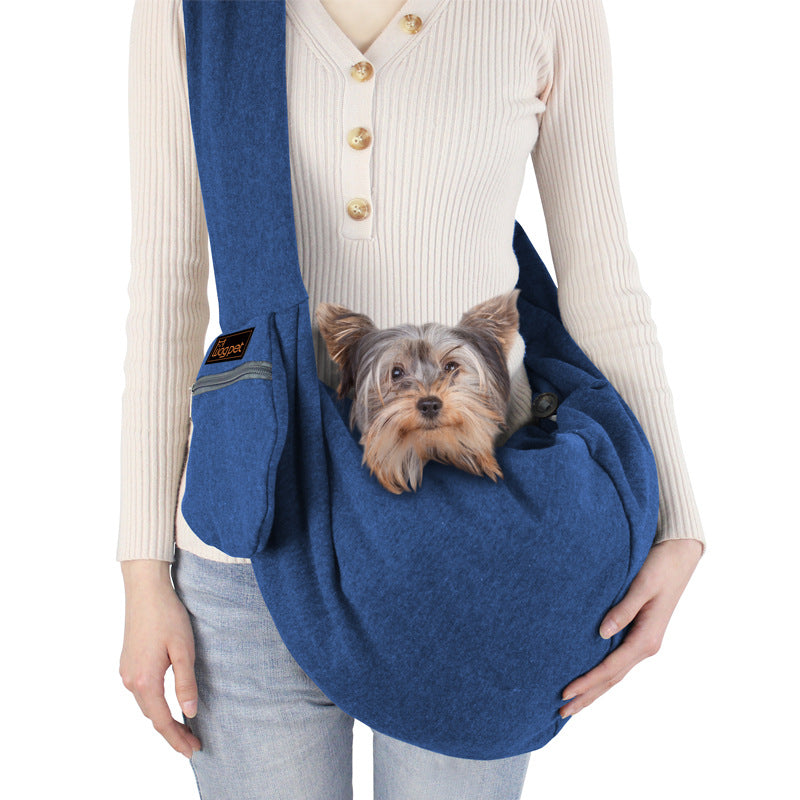 KFX-2541885 Breathable Portable Dog Backpack with Diagonal Span Design, Soft Hoodie Cloth, Blue and Gray