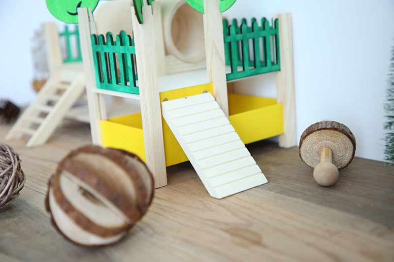 KFX-2542909 Wooden House Hamster Castle - Spacious Pet Playhouse for Small Animals