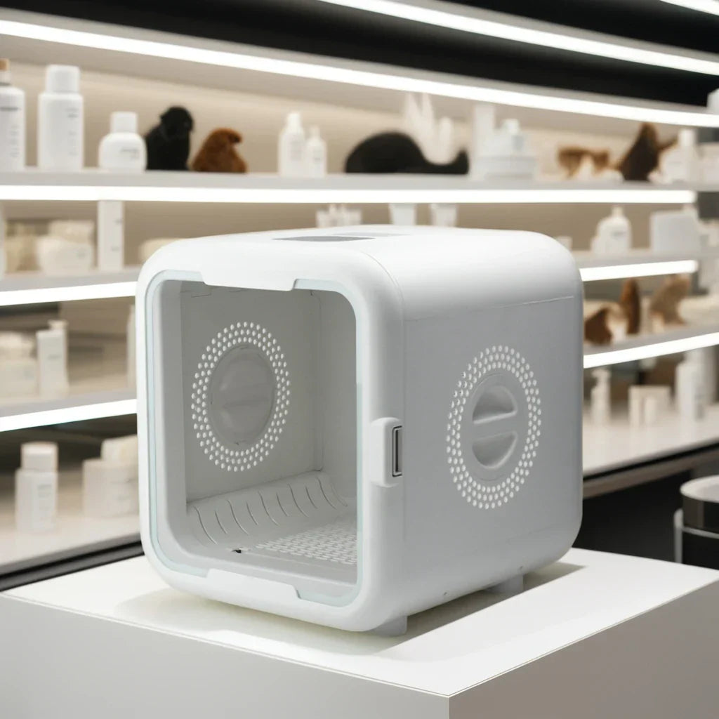 KFX-254291 Eco-Friendly Automatic Pet Hair Dryer Box for Small Animals and Cats, Low Noise Design - 43x47x47 CM