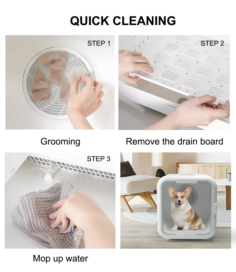 KFX-254291 Eco-Friendly Automatic Pet Hair Dryer Box for Small Animals and Cats, Low Noise Design - 43x47x47 CM