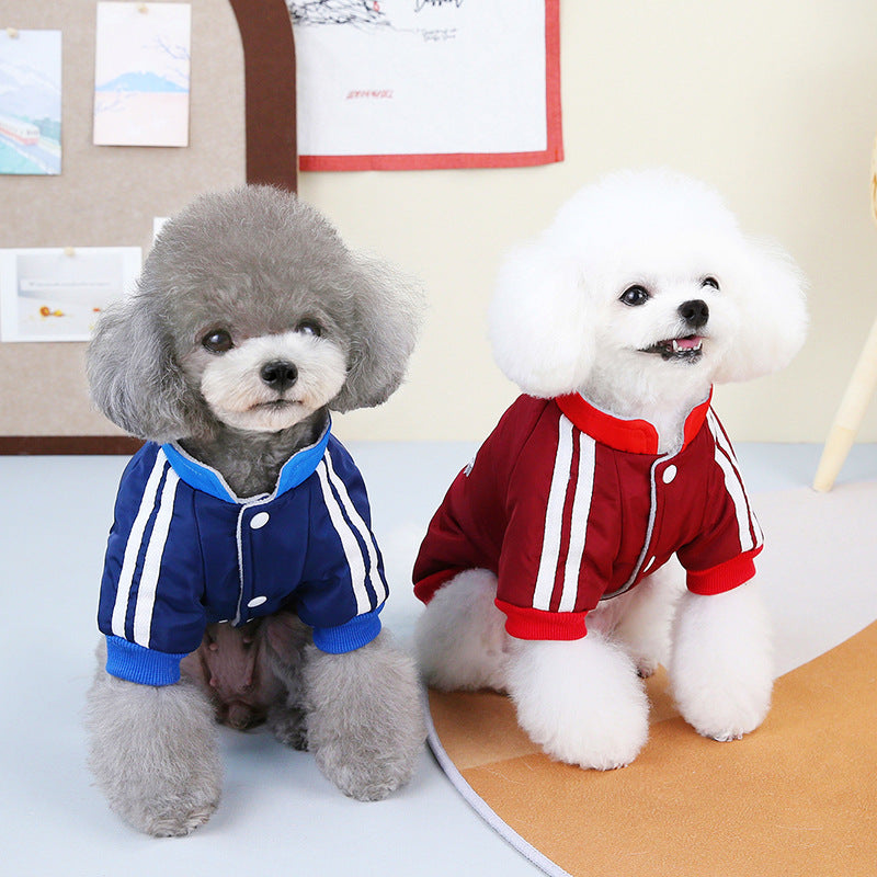 KFX-2544061 V-Shaped Pet Dog Coat for Warmth in Red and Blue - Sizes XS to 3L Available