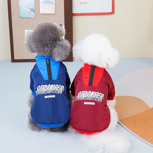KFX-2544061 V-Shaped Pet Dog Coat for Warmth in Red and Blue - Sizes XS to 3L Available