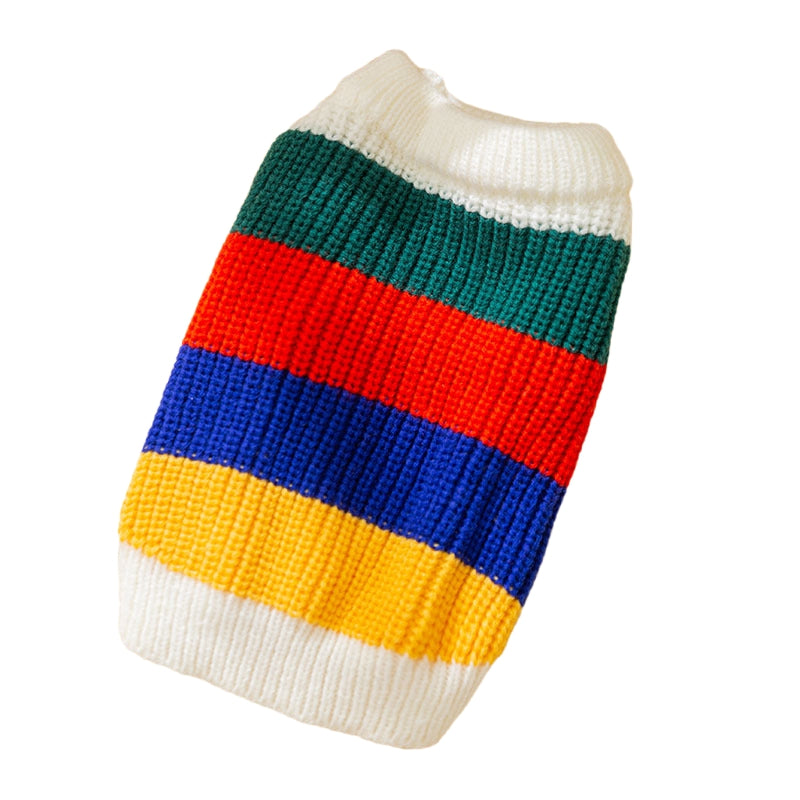 KFX-2544189 Rainbow Striped Knitted Sweater for Pets - Cozy and Stylish Winter Clothing for Cats and Dogs