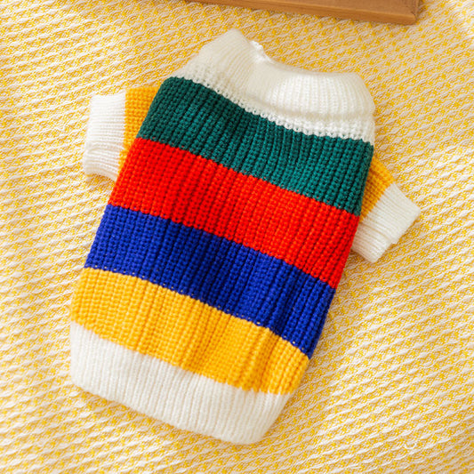 KFX-2544189 Rainbow Striped Knitted Sweater for Pets - Cozy and Stylish Winter Clothing for Cats and Dogs