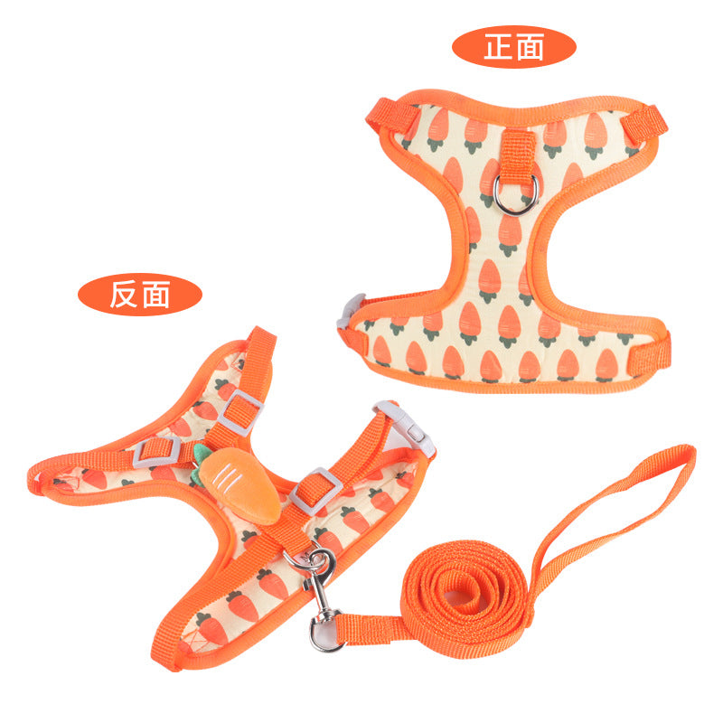 KFX-2545213 Reflective Vest-style Harness with Leash for Small Dogs in Carrot, Strawberry, and Avocado Colors