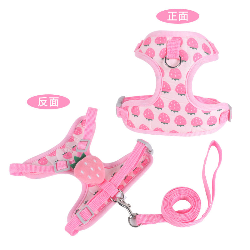 KFX-2545213 Reflective Vest-style Harness with Leash for Small Dogs in Carrot, Strawberry, and Avocado Colors