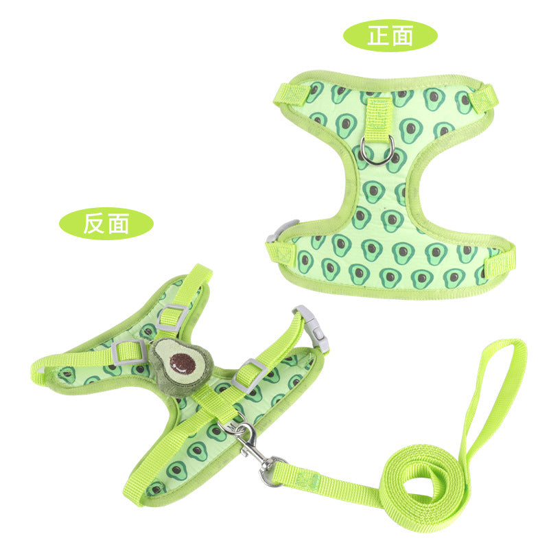 KFX-2545213 Reflective Vest-style Harness with Leash for Small Dogs in Carrot, Strawberry, and Avocado Colors