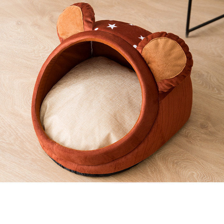 KFX-2545469 Plush Thickened Semi Closed Pet Nest Mat for Autumn and Winter, Multiple Sizes Available