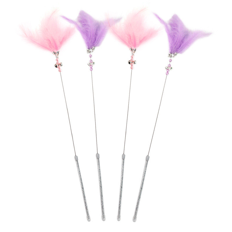 KFX-2546237 Interactive Feather Cat Teaser with Bell - Colorful Cat Toy for Playful Kittens