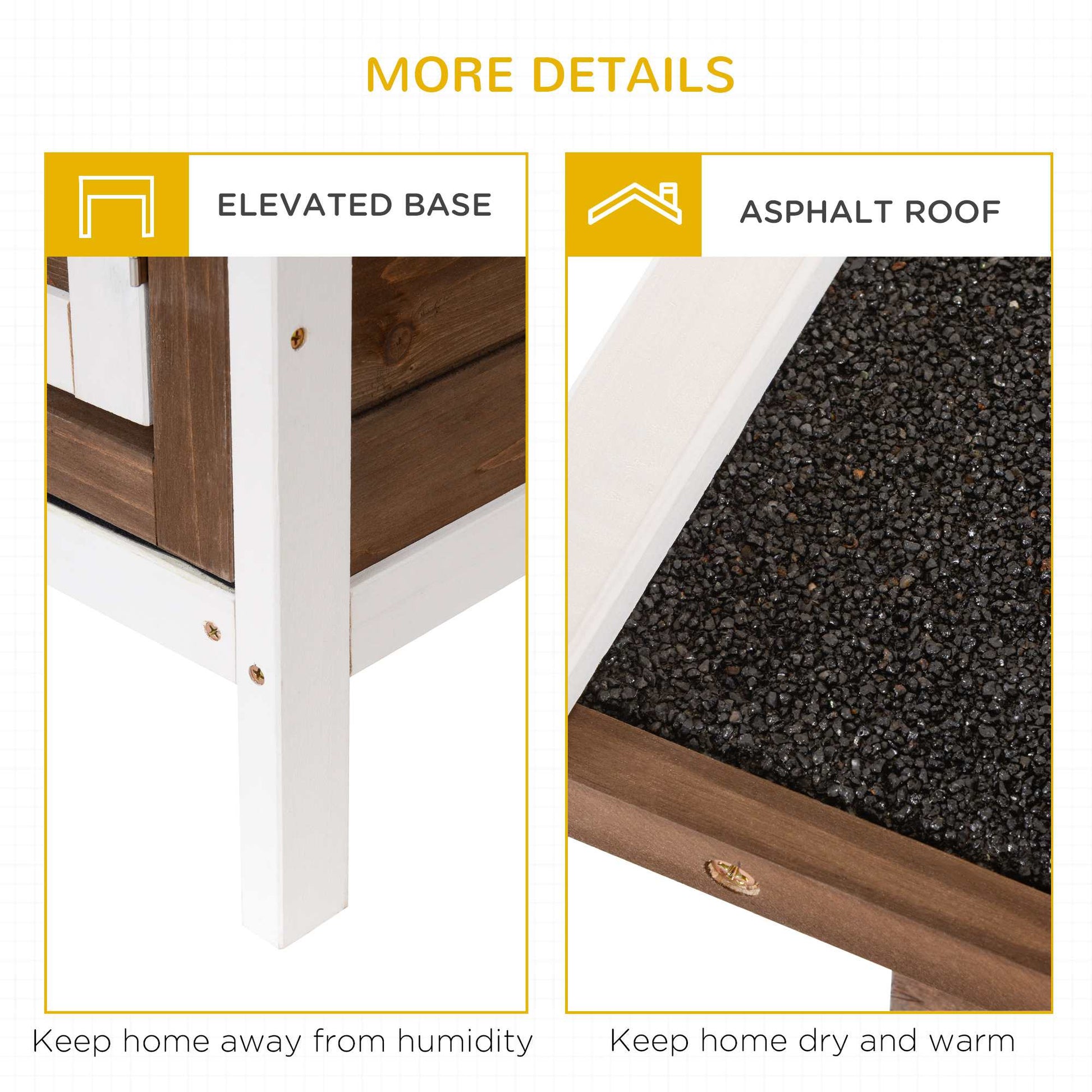 KFX-2549053 Wooden Rabbit Hutch with Dividers and Asphalt Roof for Small Animals, Brown Finish