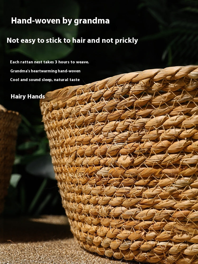 KFX-2549437 Handmade Straw Cotton Cat Nest Mat - Summer Cool Design for Small to Large Cats