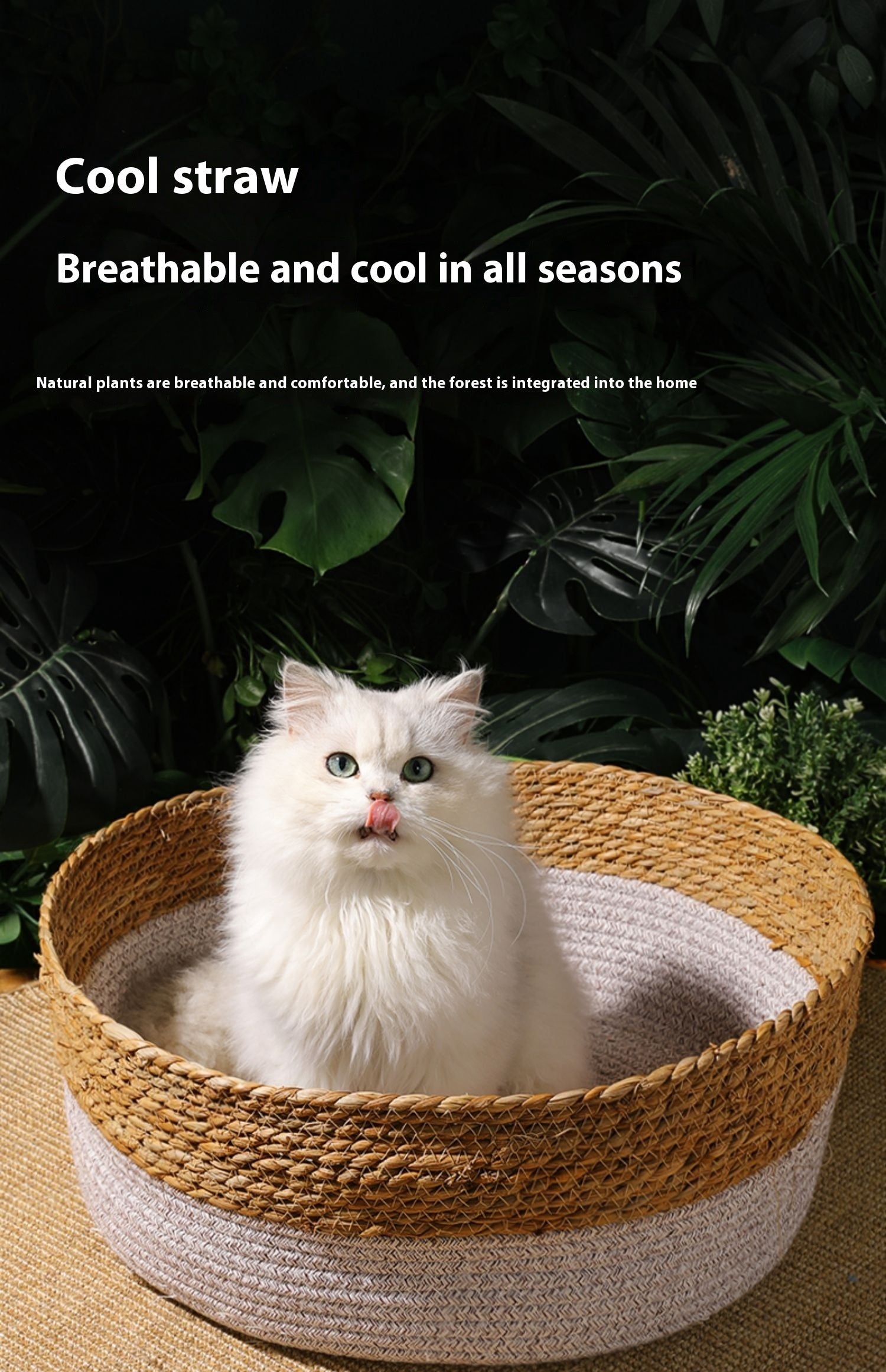 KFX-2549437 Handmade Straw Cotton Cat Nest Mat - Summer Cool Design for Small to Large Cats