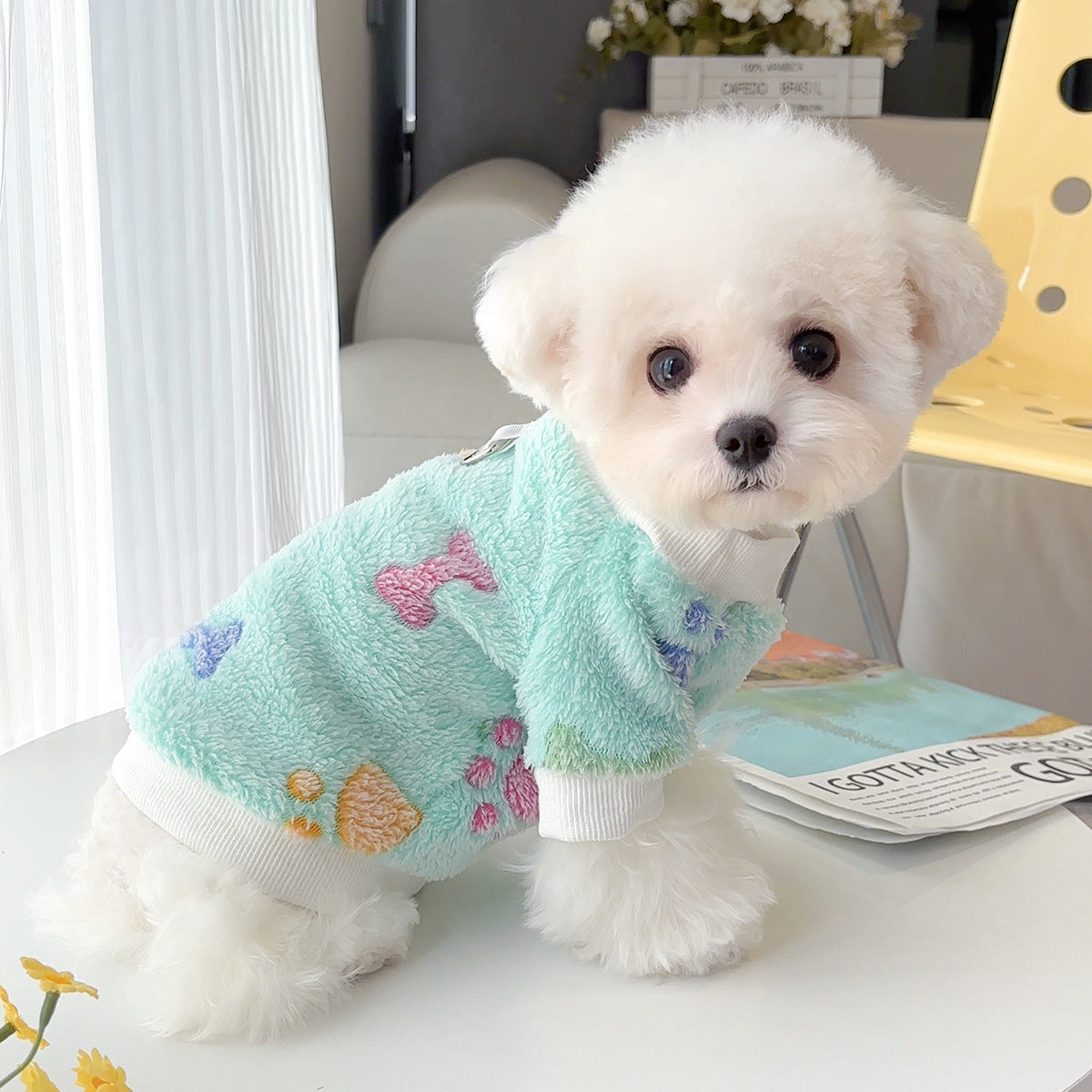 KFX-2550461 Cozy Cotton Flannel Pet Clothing in Pink Love and Blue Paw Print