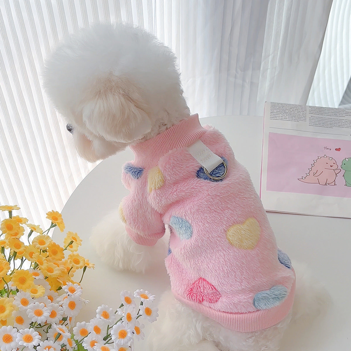 KFX-2550461 Cozy Cotton Flannel Pet Clothing in Pink Love and Blue Paw Print