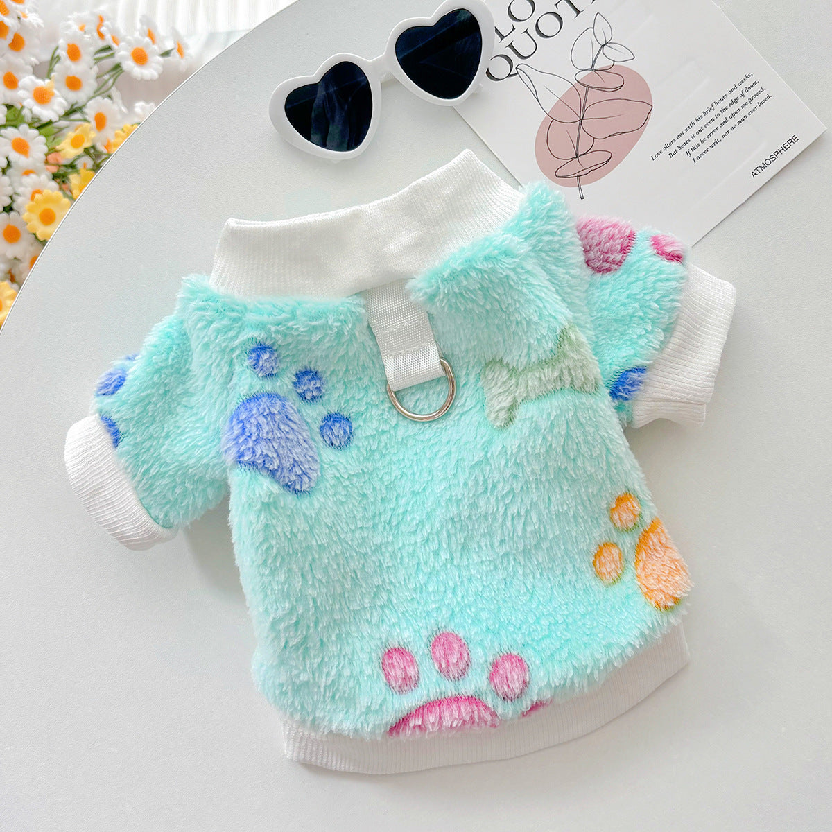 KFX-2550461 Cozy Cotton Flannel Pet Clothing in Pink Love and Blue Paw Print