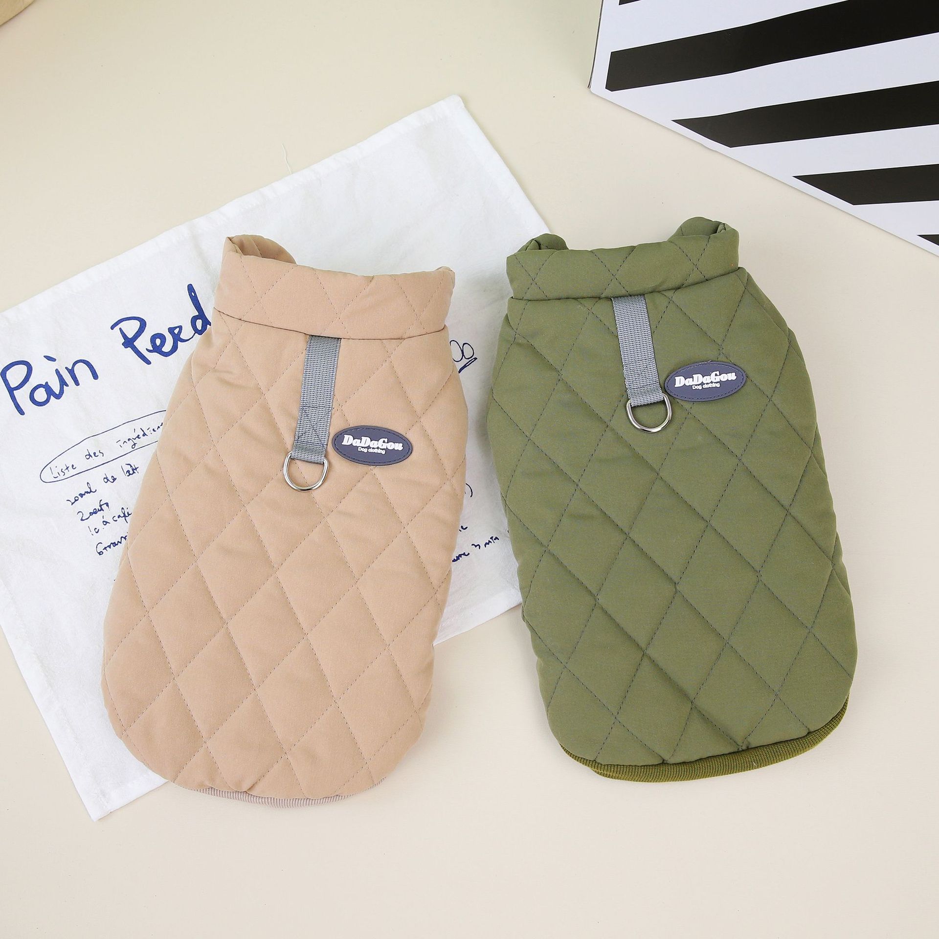 KFX-2550973 Corgi Diamond Lattice Cotton-padded Coat for Autumn and Winter - Khaki and Green Options Available