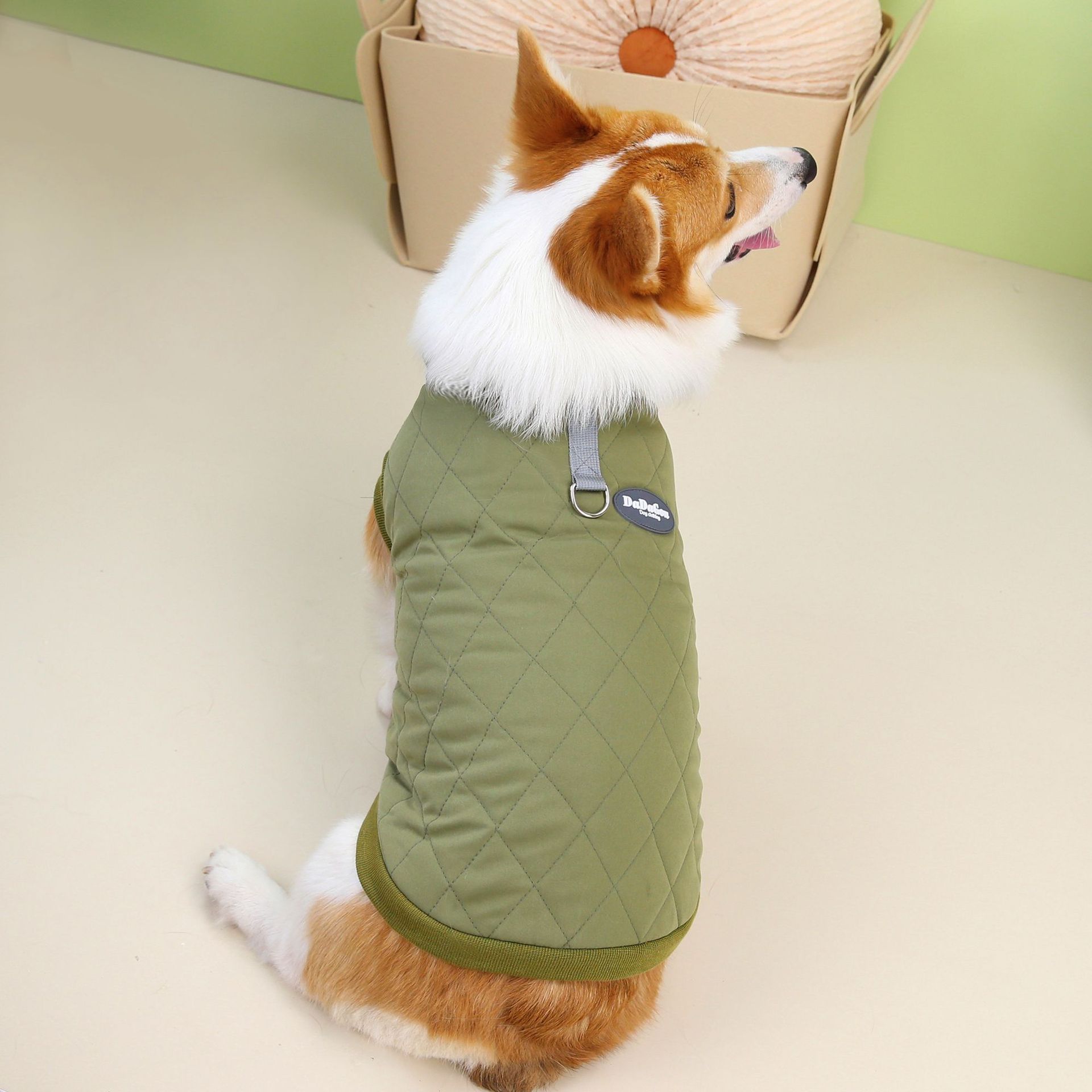 KFX-2550973 Corgi Diamond Lattice Cotton-padded Coat for Autumn and Winter - Khaki and Green Options Available