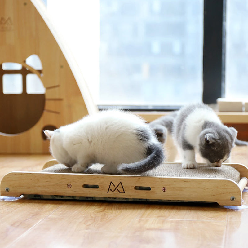 KFX-2551357 Solid Wood Vertical Cat Scratcher with Corrugated Paper Claw Grinder