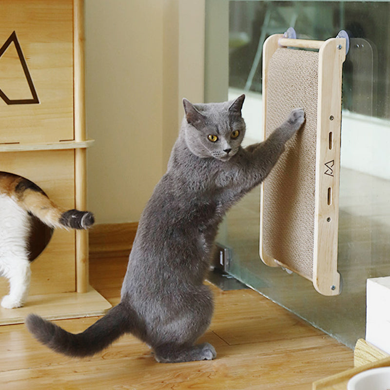 KFX-2551357 Solid Wood Vertical Cat Scratcher with Corrugated Paper Claw Grinder