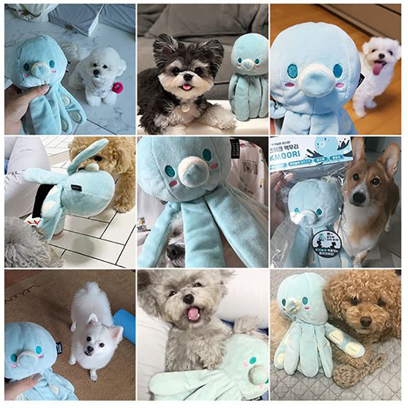 KFX-2551997 Cute Blue Octopus Dog Toy with Tibetan Food Sound Paper, 23x11cm