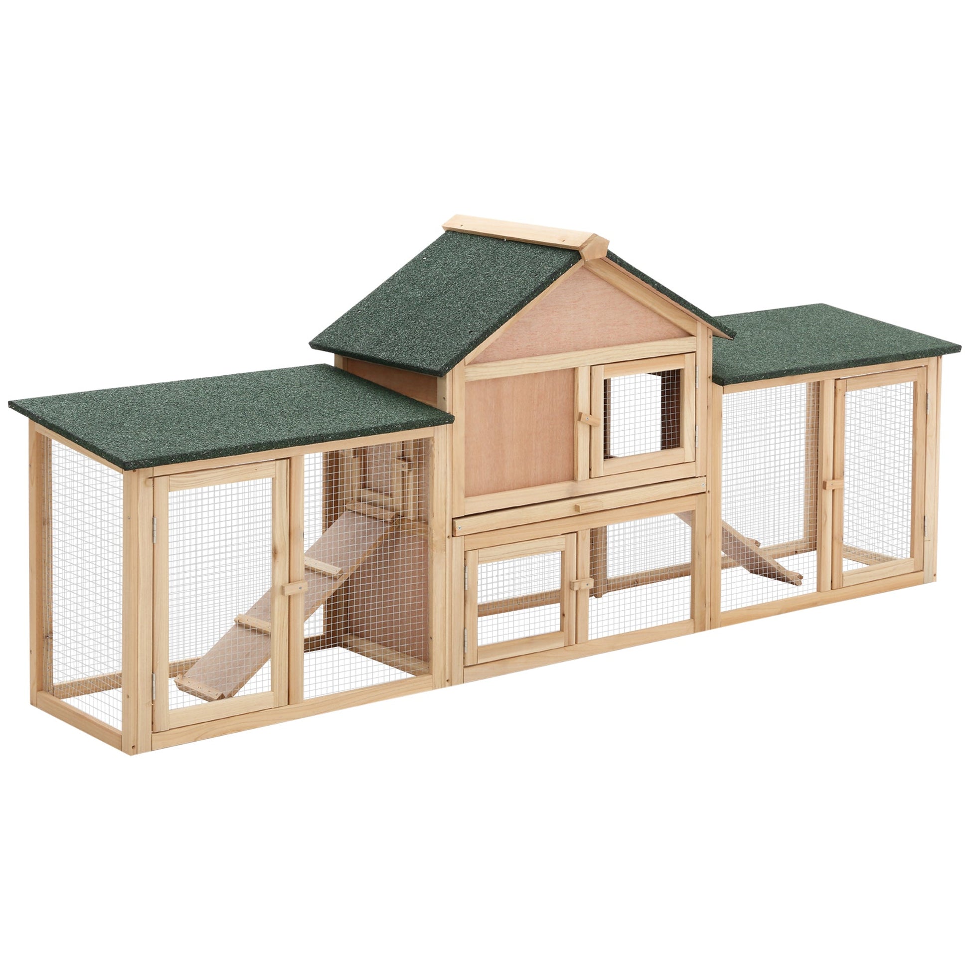 KFX-2554813 Deluxe 2-Story Wooden Rabbit Hutch with Run and Ladder, 83-Inch Large Outdoor Bunny Cage