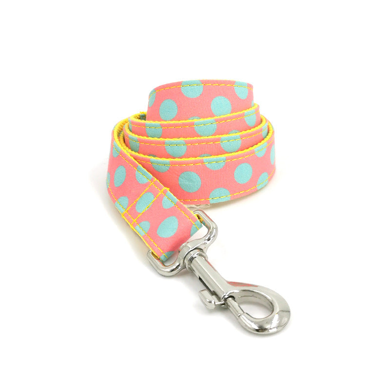KFX-2554941 Polka Dot Yellow Dog Collar with Leash and Bowknot - XS to XL Sizes Available